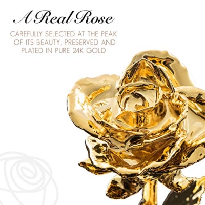 Silky Flower Store 24k Gold Dipped Real Rose Crystal Vase, Venus Rose Open Bud, Luxury Floral Decor, 12in, 6in 13 13 Product: Real Rose Dipped in 24k Gold w/Crystal Vase - Venus Rose (Open Bud)