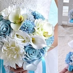 Product: Abbie Home Wedding Flower Set of 5 Calla Dahlia Orchid Bridal Bouquets Rose Bridesmaid Wrist Corsage Groomsman Boutonniere Brooch Pin (Z Set of 5)
