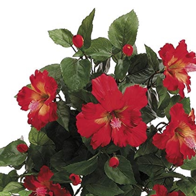 Product: Artificial 22-inch Red/Yellow Hibiscus Trailing Bush (Set of 6)