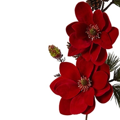 Silky Flower Store Artificial Magnolia Pine Flower Set, Crimson Red Faux Floral Arrangement, Indoor Decorative Pair, 36in 7 7 Product: Nearly Natural 36" Magnolia And Pine Artificial Flower (Set Of 2), Red