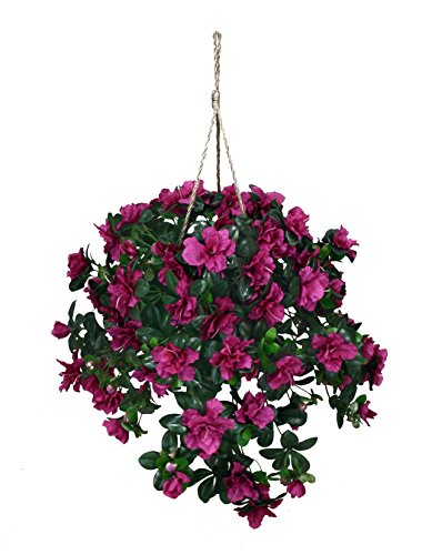 Arcadia Silk Plantation Artificial Cerise Azalea Hanging Basket - Artificial Flower Arrangements Product: Arcadia Silk Plantation Artificial Cerise Azalea Hanging Basket