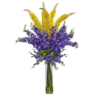 Product: Nearly Natural 1423-YP Delphinium & Foxtail Silk Floral Arrangement, H