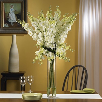 Silky Flower Store Nearly Natural Delphinium Silk Floral Arrangement, Faux Spring Flower Decor, Blue Botanical Accent Pot 4w x 18h 7 7 Product: Nearly Natural Delphinium Silk Flower Arrangement