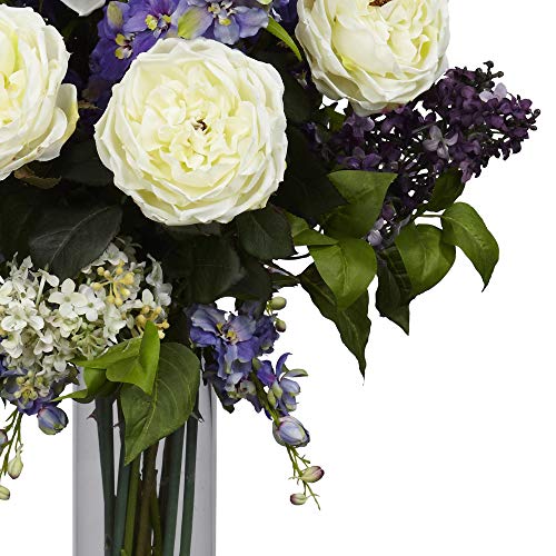Product: Nearly Natural Rose, Delphinium and Lilac Silk Flower Arrangement