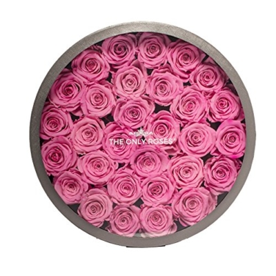 Product: The Only Roses Preserved Roses in Round-Shaped Grey Gift Box | Real Roses That Will Last at Least A Year Love Forever Last Forever (Pink, Large)