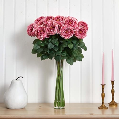 Product: Nearly Natural 1219-PK Fancy Rose Silk Flower Arrangement, White 12" x 12" x 35"