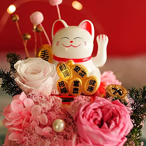 Product: KDFJ Eternal Rose Preserved Real Flower with Lucky Cat Doll in Glass Dome,Forever Rainbow Rose Artificial Flower Glass Dome, Galaxy Eternal Rose,Pink