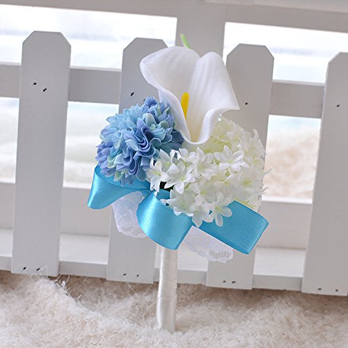 Product: Abbie Home Wedding Flower Set of 5 Calla Dahlia Orchid Bridal Bouquets Rose Bridesmaid Wrist Corsage Groomsman Boutonniere Brooch Pin (Z Set of 5)