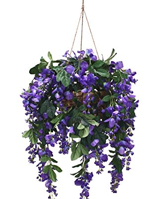 Product: Arcadia Silk Plantation Artificial Wisteria Hanging Basket, Violet/Blue