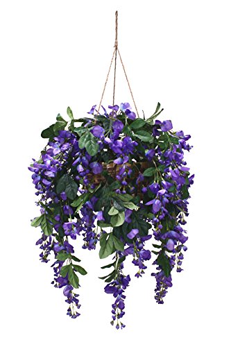 Product: Arcadia Silk Plantation Artificial Wisteria Hanging Basket, Violet/Blue