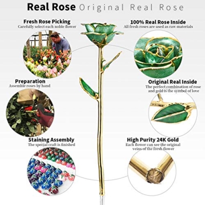 Silky Flower Store 24K Gold Plated Real Rose Gift for Her, Green with Stand, Deluxe Box, Certificate of Authenticity, 24cm 8 8 Product: MAXSPT Gift for her Rose, 24k Golden Rose Made from Real Rose Great Gifts for her and Best Gifts for Wife, Green with Stand