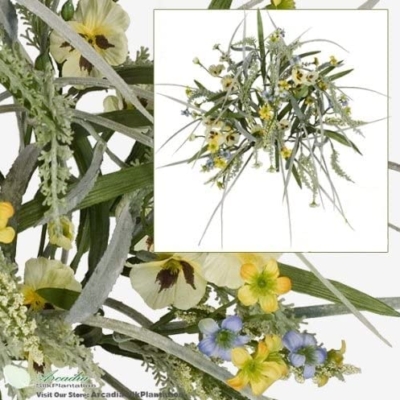 Product: Arcadia Silk Plantation 17" Pansy Astilbe Mixed Artificial Flower Grass Arrangement_Yellow Blue (Pack of 6)