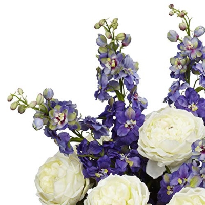 Product: Nearly Natural Rose, Delphinium and Lilac Silk Flower Arrangement