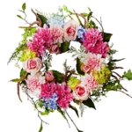 Product: 24 inches Dahlia/Rose/Hydrangea Flower Wreath, Wreath for Front Door, Beautiful Handcrafted Wreath for Home Decor, Weddings Pink