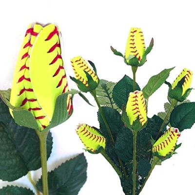 Product: Softball Rose (Pack of 6) - Handmade with Authentic Premium Softball Covers - Original Design by Sports Roses
