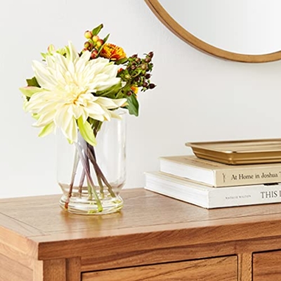 Silky Flower Store Artificial Dahlia Mum Arrangement, Faux Floral Centerpiece in Glass Vase, 10.5H x 9.5W x 7.5D 9 9 Product: Nearly Natural Mixed Dahlia and Mum with Glass Vase
