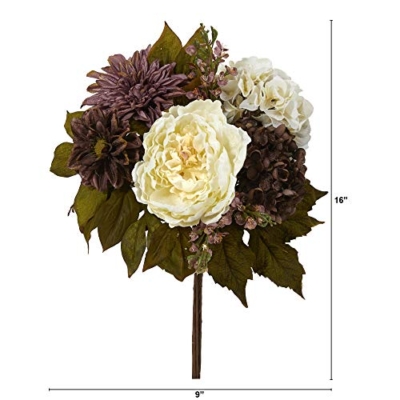 Silky Flower Store Artificial Flower Bouquet Peony Hydrangea Dahlia, Faux Floral Arrangement Set of 2, 16in. 4 4 Product: Nearly Natural 16in. Peony, Hydrangea and Dahlia Artificial Flower Bouquet (Set of 2)