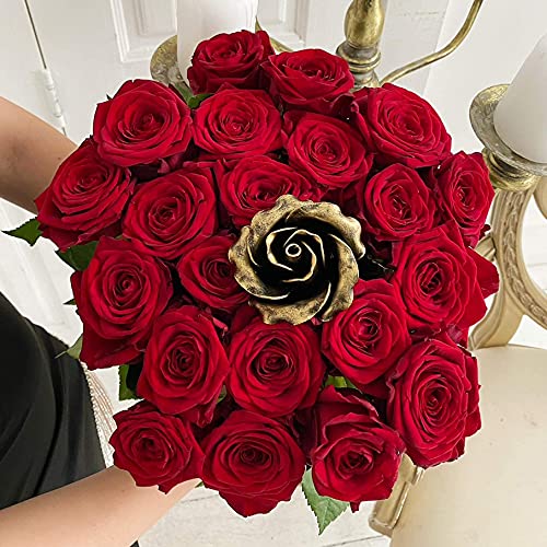 Silky Flower Store Handcrafted Bronze Rose Keepsake, 8th 19th Wedding Gift, Red Black Gold Metal Decor, 29cm 6 6 Product: MakuliSmit Handcrafted Bronze Rose – 8th & 19th Yeat Wedding for Her – Solid Metal Forever Flower Keepsake