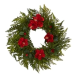 Product: 24in. Mixed Fern and Hibiscus Artificial Wreath