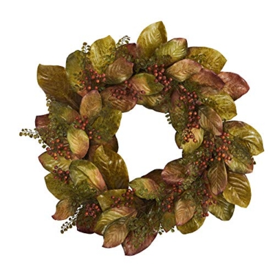 Product: Nearly Natural 30in. Fall Magnolia Leaf and Berries Artificial Wreath