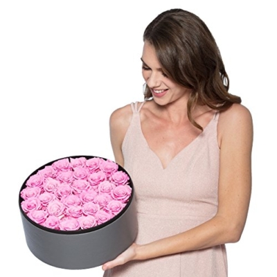 Silky Flower Store Preserved Roses Round Grey Gift Box Pink, Large, Long Lasting Faux Floral Decor, 32.5cm 9 9 Product: The Only Roses Preserved Roses in Round-Shaped Grey Gift Box | Real Roses That Will Last at Least A Year Love Forever Last Forever (Pink, Large)