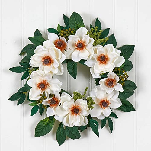 Silky Flower Store Artificial Magnolia Wreath White, Nearly Natural 4793, 22in. 5 5 Product: Nearly Natural 4793 22in. Magnolia Wreath,White