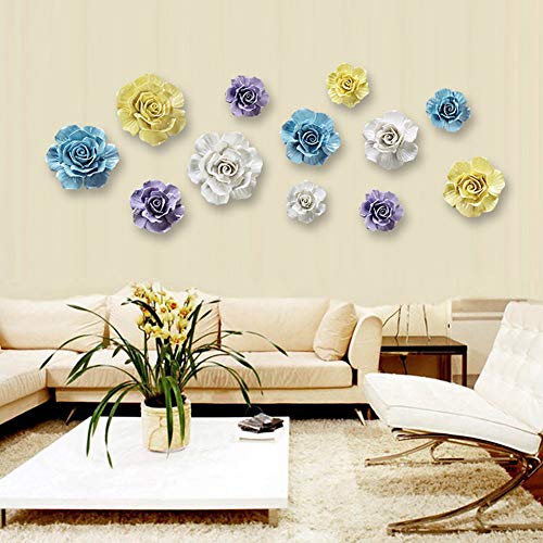 Product: ALYCASO Rose Ceramic Flower Wall Décor Artificial 3D Flower Wall Art for Living Room Home Hallway Bedroom Kitchen Farmhouse Bathroom Dining Room, Blue, 7.08 inch