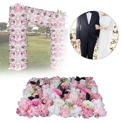Product: LOYALHEARTDY 12 pcs Flower Wall Panel Artificial Flower Backdrop Silk Flower Bouquet Wall for Home Turf Wedding Party Venue Background Wall Decor（Pink Dahlia,Rose,Leaves）