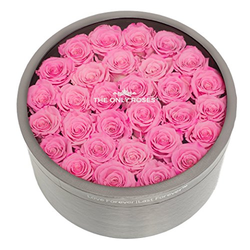 Silky Flower Store Preserved Roses Round Grey Gift Box Pink, Large, Long Lasting Faux Floral Decor, 32.5cm 3 3 Product: The Only Roses Preserved Roses in Round-Shaped Grey Gift Box | Real Roses That Will Last at Least A Year Love Forever Last Forever (Pink, Large)