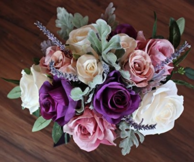 Silky Flower Store Boho Faux Rose Bouquet, Wide Bohemian Floral Arrangement, Decorative Home Centerpiece, 32.5cm 8 8 Product: Boho Wide Bouquet of full roses
