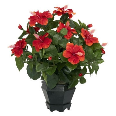 Product: Nearly Natural Hibiscus with Black Hexagon Vase Silk Plant