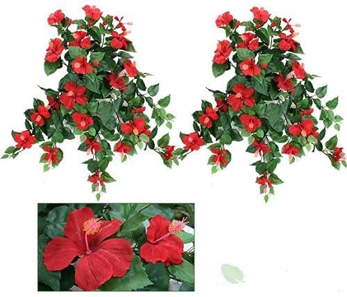 Product: Arcadia Silk Plantation 29" Artificial Hibiscus Hanging Flower Bushes, with No Pot, (Pack of 4)