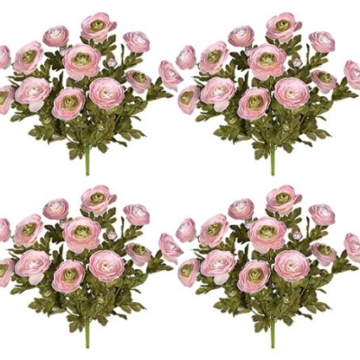 Product: Arcadia Silk Plantation Four Pieces of 18" Artificial Ranunculus Flower Bushes