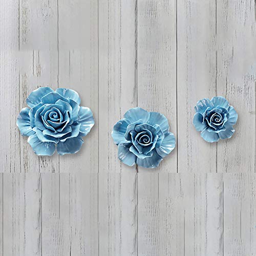 Product: ALYCASO Rose Ceramic Flower Wall Décor Artificial 3D Flower Wall Art for Living Room Home Hallway Bedroom Kitchen Farmhouse Bathroom Dining Room, Blue, 7.08 inch