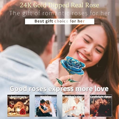 Product: MAXSPT Romantic Rose Gift for her,Eternity Gold Rose Flower 24k Gold Dipped Rose and Romantic Gift for her Rose,SkyBlue with Stand
