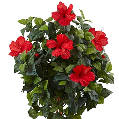 Product: Nearly Natural 5ft. Hibiscus Artificial Tree in Decorated Wooden Planter