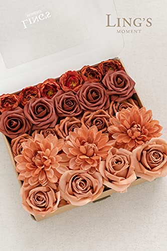 Product: Ling's Moment Artificial Flowers Dahlia Brunt Orange Terracotta Set of 2 Flowers Combo for DIY Wedding Bouquets Centerpieces Arrangements Party Baby Shower Home Decorations