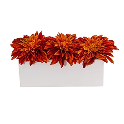 Product: Nearly Natural Dahlia Artificial White Planter Silk Arrangements, Orange