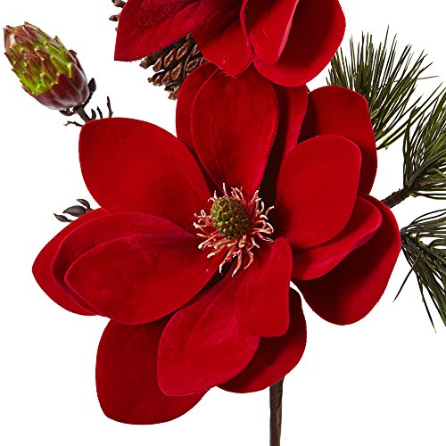 Silky Flower Store Artificial Magnolia Pine Flower Set, Crimson Red Faux Floral Arrangement, Indoor Decorative Pair, 36in 2 2 Product: Nearly Natural 36" Magnolia And Pine Artificial Flower (Set Of 2), Red