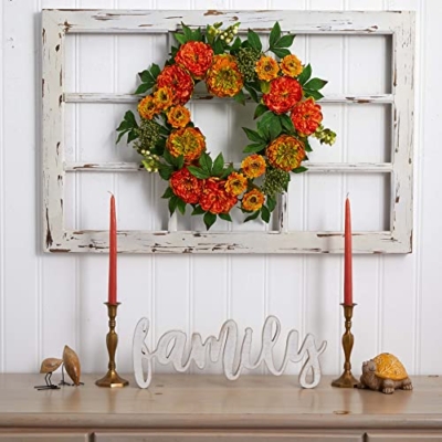 Product: Nearly Natural 4580 24â€ Peony and Mum Wreath,17.5'' x 5.25'' x 17.5'' , Green