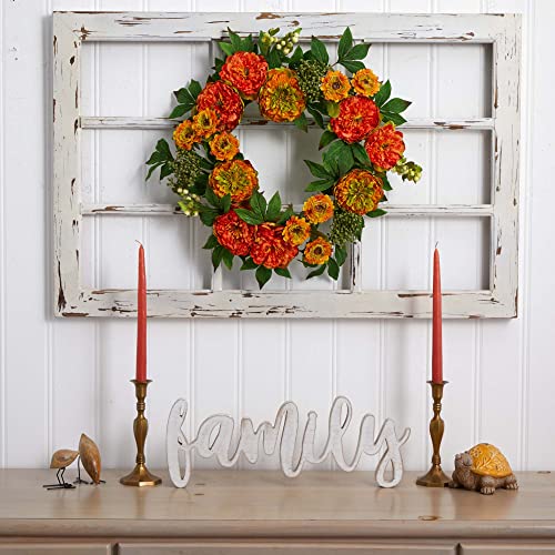 Product: Nearly Natural 4580 24â€ Peony and Mum Wreath,17.5'' x 5.25'' x 17.5'' , Green