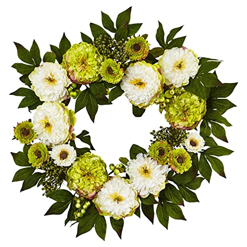 Product: Nearly Natural 4579 24â€ Peony Mum Wreath,17.75'' x 5.25'' x 17.75'' , Green