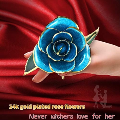 Product: MAXSPT Romantic Rose Gift for her,Eternity Gold Rose Flower 24k Gold Dipped Rose and Romantic Gift for her Rose,SkyBlue with Stand
