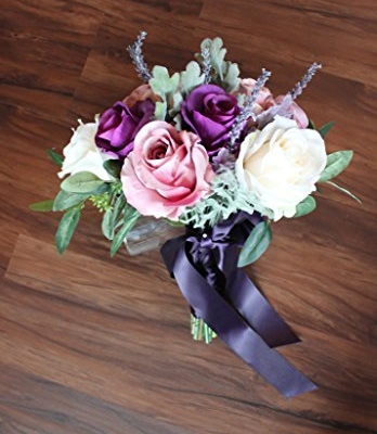 Silky Flower Store Boho Faux Rose Bouquet, Wide Bohemian Floral Arrangement, Decorative Home Centerpiece, 32.5cm 7 7 Product: Boho Wide Bouquet of full roses