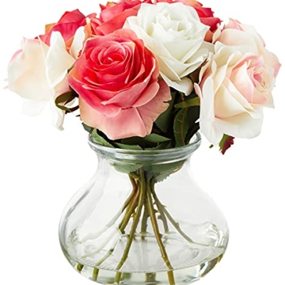 Product: Nearly Natural Rose Arrangement with Vase