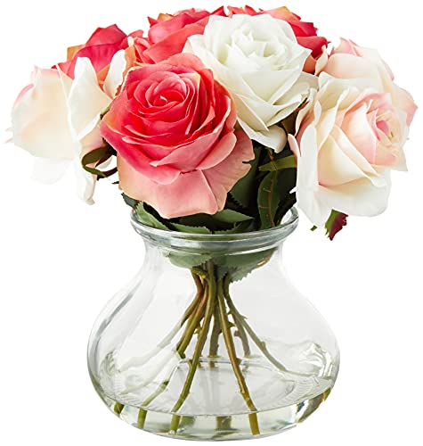 Nearly Natural Rose Arrangement with Vase - Artificial Flower Arrangements Product: Nearly Natural Rose Arrangement with Vase