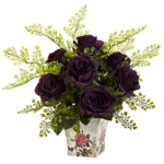 Product: Nearly Natural 1379-PE Rose 7 Maiden Hair with Floral Planter, Purple