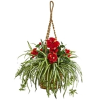 Product: Nearly Natural Hibiscus & Spider Artificial Hanging Basket Silk Plants, Red