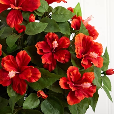 Product: Nearly Natural 6667 Hibiscus with Vase Decorative Silk Plant, Red 24" x 24" x 19"