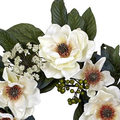 Silky Flower Store Artificial Magnolia Wreath White, Nearly Natural 4793, 22in. 7 7 Product: Nearly Natural 4793 22in. Magnolia Wreath,White